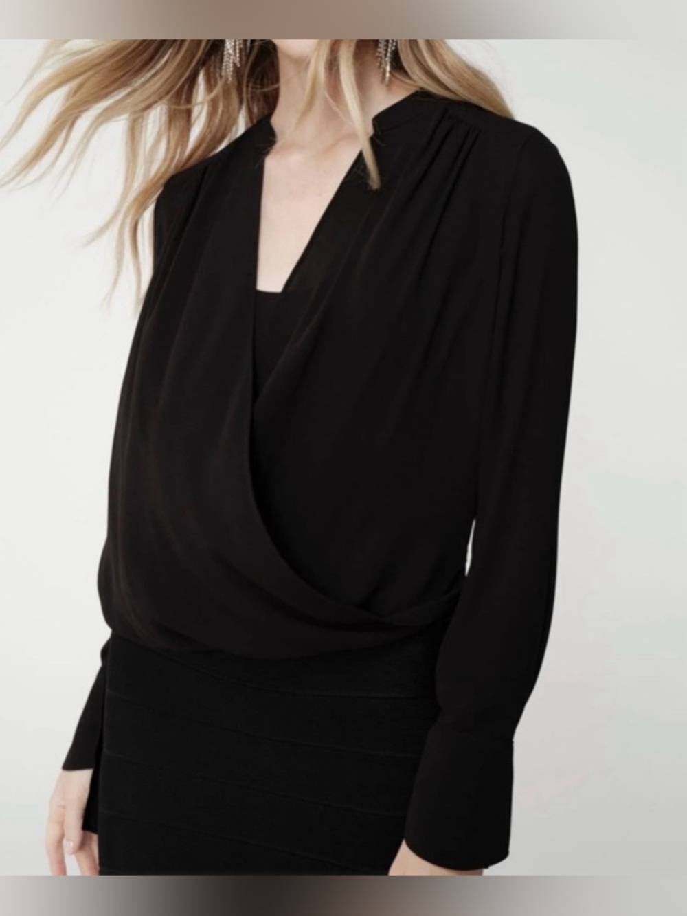 NWT BCBGMAXAZRIA Jaklyn Draped Front Blouse - Black - Size M - Picture 8 of 16